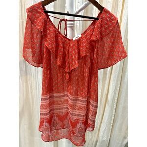 Cato‎ Womens Sheer Top Red Paisley Floral Boho Festival Hippie Y2K Fairy Sixe XL